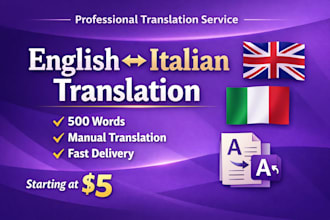translate english to italian and translate italian to english and other language