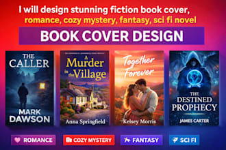 design stunning fiction book cover, romance, cozy mystery, fantasy, scifi novel