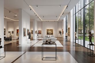 design modern 3d art gallery, museum, exhibition interior, slideshow and renders