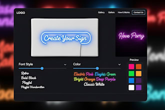 design a led neon sign website with custom font and color selector