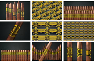 design a creative premium cigar brand logo, label, ring, and box