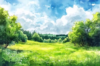 handrawn watercolor landscape on paper