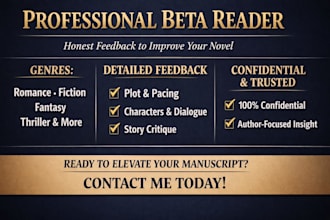 beta read romance manuscript or fiction novel with actionable feedback