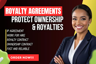 draft royalty agreements and work for hire contracts for creatives and business