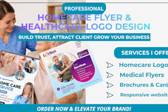 design professional home care, healthcare, medical flyer and logo