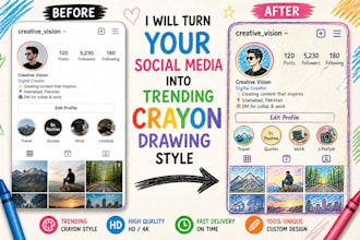 turn your social media into viral crayon drawing art style