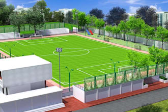 develop 3d urban landscape for playing ground, render cgi outdoor playing space