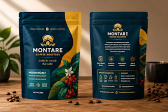 design premium food, coffee bag, mylar bag, pouch restaurant packaging design