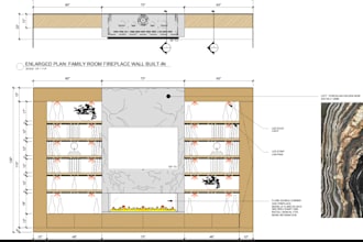 make draft vanity, bedhead wall, shelving unit, fireplace, tv unit
