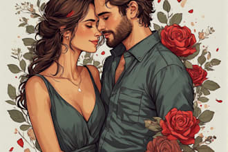 draw romantic couple portrait illustration