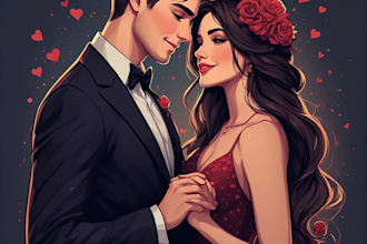 draw romantic couple portrait illustration for you