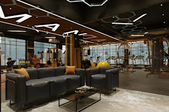 unique residential building,home gym area,modern fitness center, interior render