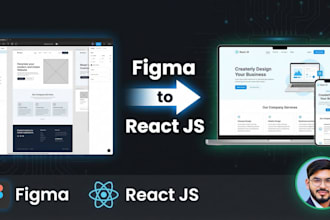 react js web app, landing page, figma to react components