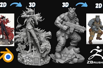 turn 2d sketch image photo to 3d model toy figurine stl ready for 3d printing
