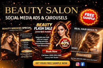 design beauty salon social media ads and carousels