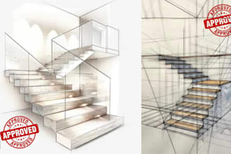 do detailed staircase and handrail shop drawings, steel or wooden staircase