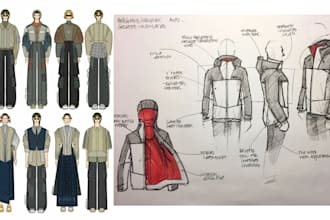 draw professional clothing sketch, fashion design sketch, apparel concept