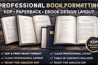 do book formatting, paperback formatting, book interior design for amazon KDP