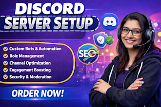 setup professional discord server, discord bots, roles, and channels