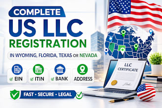 register US llc registration in wyoming, florida, texas, nevada with ein, itin