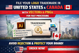 file logo trademark in US and canada with vectors and pngs for fast processing