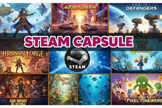 illustrate steam capsule game art banner, design steam game concept art