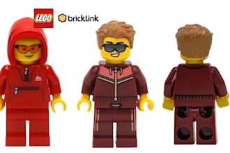 design lego minifigure, lego toy car, lego track, weapon, robots aircraft, truck