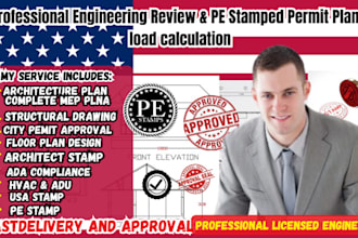 inspect, review, pe stamp architectural, structural mep floor plans for permit