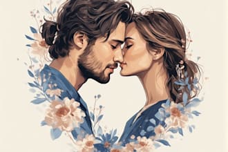 illustrate a romantic family couple portrait