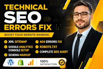 fix technical SEO issues, XML sitemap, 404 errors, google indexing,robots issues