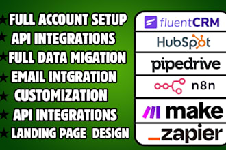 integrate zapier, make, n8n, with pipedrive, hubspot, and fluent crm, wordpress