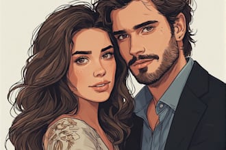 illustrate a romantic family couple portrait