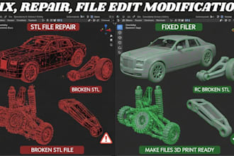 create, repair, fix or modify stl file edit stl, obj 3d scan cleanup 3d printing