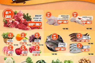 design print ready supermarket flyer, brochure and logo