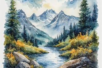draw paint a watercolor painting of landscape or scenery