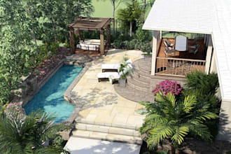 design backyard landscape pool patio lawn realistic 2d
