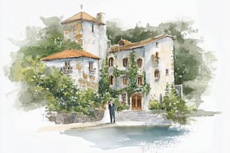 illustrate your wedding venue in watercolor realistically