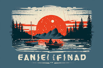 draw fish boat art for t shirt tournament logo