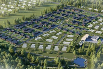 luxury 3d modern housing in residential development,urban park,waterfront living