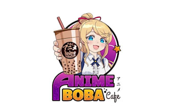 create a professional anime boba cafe logo design