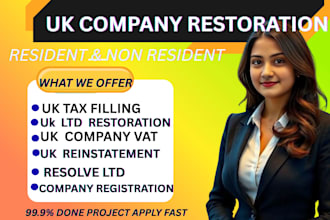 restore, activate UK itd company, file annual account reinstate setup vat reg