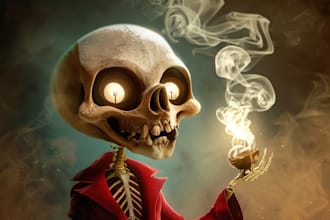 draw skull or retro cartoon character