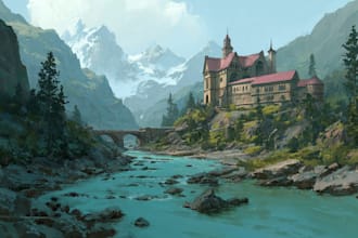 illustrate environments landscapes board game concept