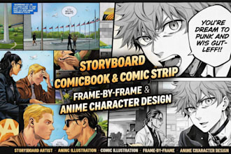 storyboard comicbook page comic strip frame by frame anime character design art