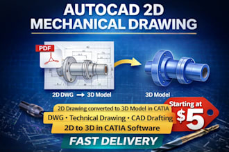 create autocad 2d mechanical drawing or convert PDF to autocad