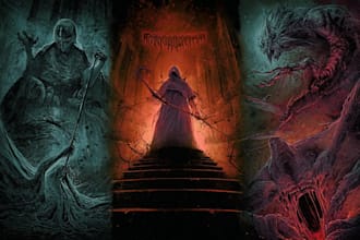 draw detailed dark,horror,metal,gore illustration