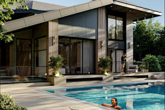 design modern house, photorealistic interior, exterior architectural visualized
