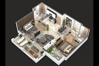 create a furnished 3d floor plan rendering from your 2d plan