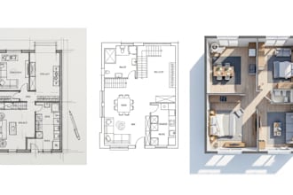 create modern  3d house floor plan and layout using homebyme and convert sketch