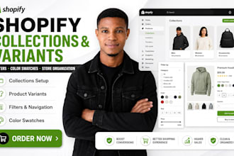 set up shopify collections, product variants, filters and color swatches